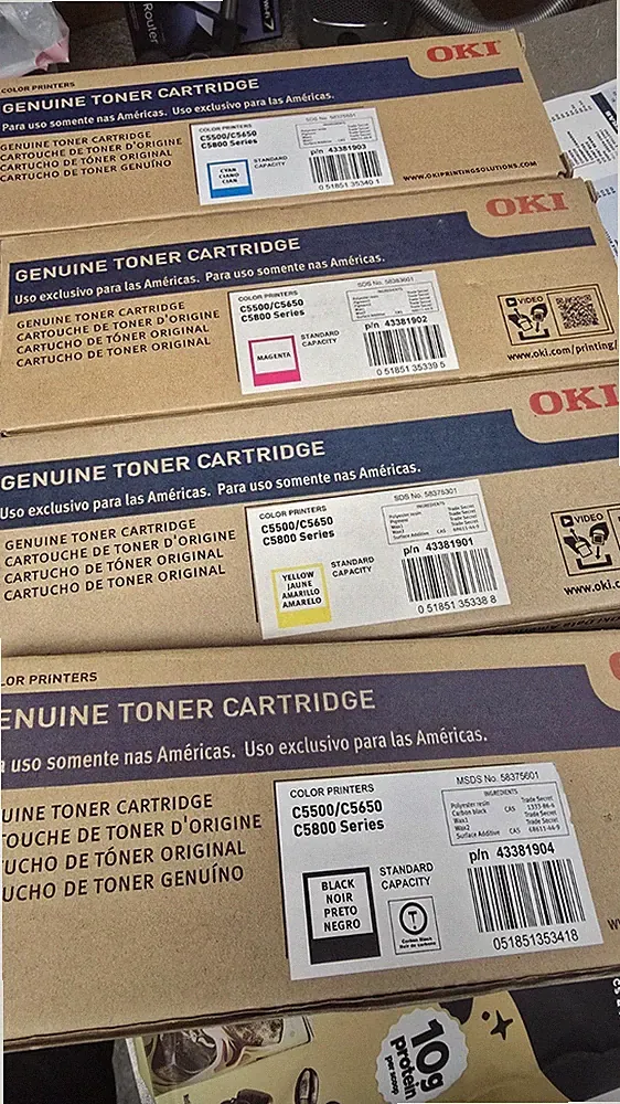 INK CARTRIDGES FOR OKI, NEW YELLOW, CYAN, BLACK, UNOPENED